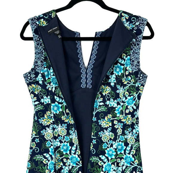 MAGGY LONDON Dress Womens 4 Blue Green Floral Print V-Neck Sleeveless Back Zip - Picture 8 of 10